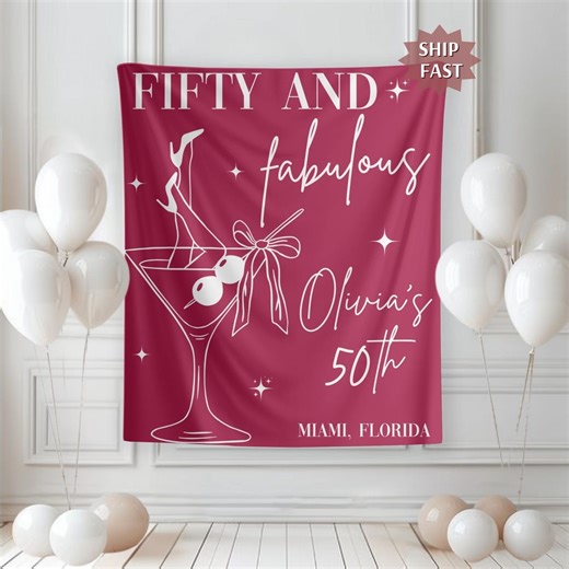 Custom 50th Birthday Party Tapestry Banner, Personalized Photo Backdrop Fifty B,day Decor, Happy 50th Birthday Sign - Etsy