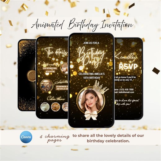 Animated Birthday Invitation | Digital Editable Birthday Invite - Etsy