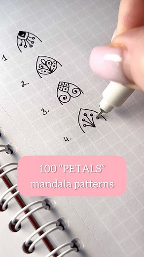 Senya Blinskaia on Instagram: "Yay, Part.1❤️ A new set of 100 super easy petal patterns for a mandala is ready! They will be posted as usual in 10 reels. 🎁 I’ve made it 35% off on Etsy for the next couple of days! And my dear lovely Patrons have long been able to download them on my Patreon. The set turned out wonderful! This time the marking grid is enlarged and it is very convenient to trace the patterns with thicker pens. Purchase/download, print or upload to your tablets and enjoy tracing t