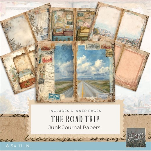 The Road Trip Junk Journal Pages, Travel Themed Digital Scrapbook Kit, Printable Crafting Paper for Scrapbooking - Etsy