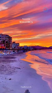 This is . . 👇🏼 . . 📍Can Picafort, Mallorca 🇪🇸 ⭐️ Find the best discounts island-wide for car/boat/yacht rentals & activities on our profile! The sunsets over Can Picafort are nothing short of magical, turning the entire sky into a living painting of red, orange, purple, and gold. As the sun slowly sinks into the horizon, the light reflects on the calm Mediterranean Sea, creating a shimmering mirror of color that stretches as far as the eye can see. The beach becomes a front-row seat to this