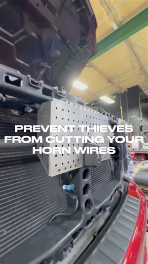BMCLIGHTS on Instagram: "Thieves can easily snip your horn wires of your super duty ( especially duallys with the high flow grill ) and disable the alarm allowing them extra time to break into your truck and steal your taillights or worse your whole truck. Block their ability to cut the horn wires with our easy bolt on horn protection plate. Made from 10g stainless steel, powdered mini-tex black for a stealth look. No modifications required to install !!"