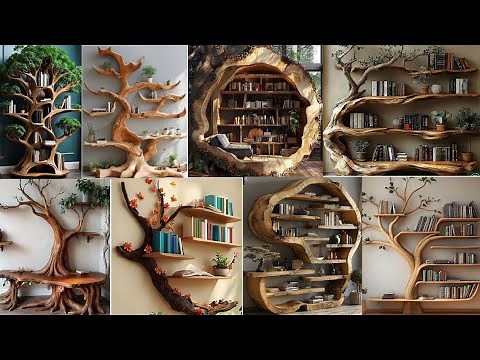 Natural Wood Tree Bookshelves Ideas: A Biophilic Statement in Organic Luxury Home Décor