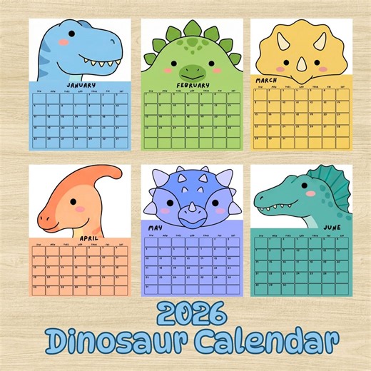 2026 Dinosaur Calendar Printable for Boys | Kids Dino Planner With Notes | Homeschool & Classroom Calendar | A4 US Letter PDF - Etsy
