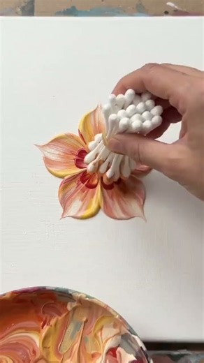 Mesmerizing Cotton Swab Flower Painting — Satisfying Acrylic Art! #Shorts