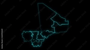 Animated Outline Map of Mali with Regions Stock Video