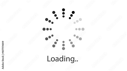 円状に並んだ12本の点線の色が時計回りのグラデーションで変化していくローディングアイコンのアニメーション。円の下部にLoadingの文字が表示された読込中のマーク。システムやウェブサイト、データの読み込みを示すモノクロのUI