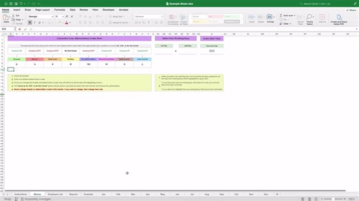 2026 Employee Attendance Tracker, Excel, Google Sheets, Absence, Sick Leave, Early Out, Late In, Theme 1
