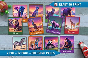 Animals Flash Cards, Downloadable Learning Flash Crads, Animal Education Cards, Printable Animal Flashcards, Animals Coloring Pages - Etsy