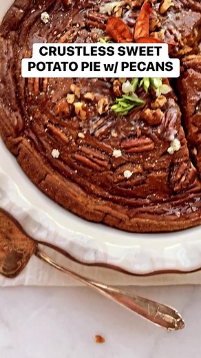 CRUSTLESS Sweet Potato Pie w/ Pecans☀️ https://www.cottercrunch.com/impossibly-easy-paleo-sweet-potato-pie/ | Cotter Crunch - Gluten-Free Recipes & Nutrition | Facebook