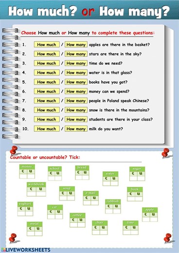 How much? or How many? worksheet