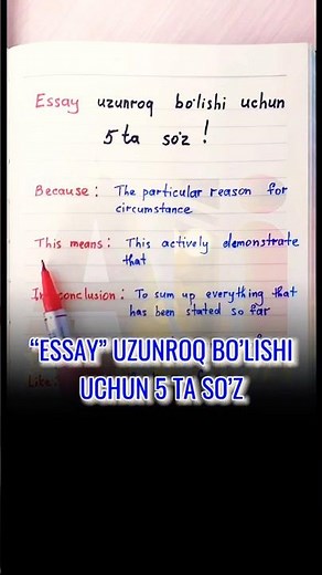 🇺🇸‘ESSAY’ UZUNROQ BO’LISHI UCHUN 5 TA JUMLA #ielts #alieducation #english