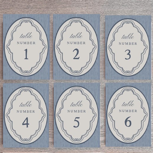 Dusty Blue Wedding Table Numbers Template, Editable Striped Reception Table Cards, Vintage Blue Place Card Sign, Printable Canva Decor - Etsy