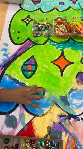 Learning Center • Play Based & 21st Century Education on Instagram: "One of our favorite things: giant hand drawn posters 🤩 Pair them with @kwikstixpaint to make the perfect combo. Children get attracted to these posters immediately. They love the feeling of using paint sticks, especially with these beautiful vibrant colors. Cherry on top- add glue and loose parts The kids chose to decorate our windows with them. What do you think?"