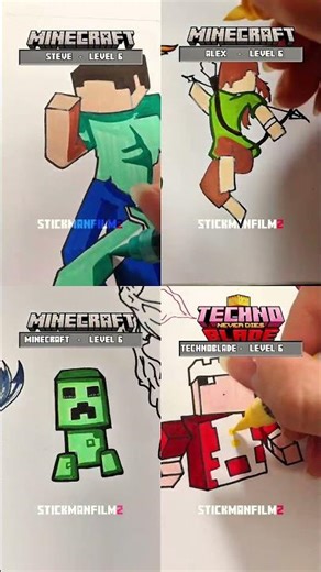 Drawing Minecraft characters in different level #art #drawing #howtodraw