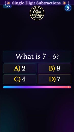 S1 50 Single Digit Subtraction MCQs Challenge!