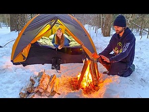 Summer Tent Winter Camping Challenge | Cooking Over Campfire with My Girlfriend