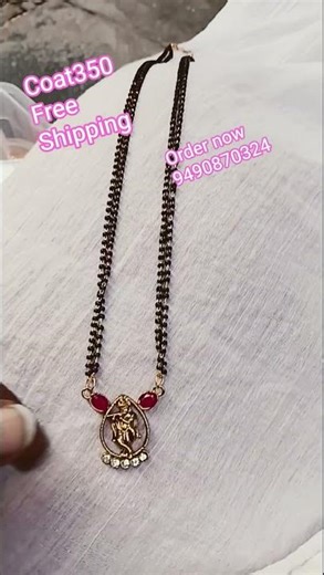sri krishna locket with pink color stone 18inches black beads