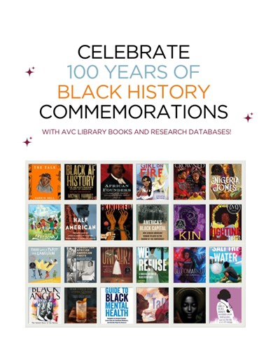 Celebrate and explore 100 years of black history commemorations with AVC Library books and research databases at your fingertips! #AVCLibrary #AVCLibraryPalmdaleCenter #Library #Books #BlackHistoryMonth | @avcollegeca