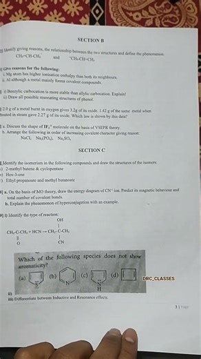 CBSE Class 11 Chemistry examination question paper 2026 BDMI BDM international school board exam