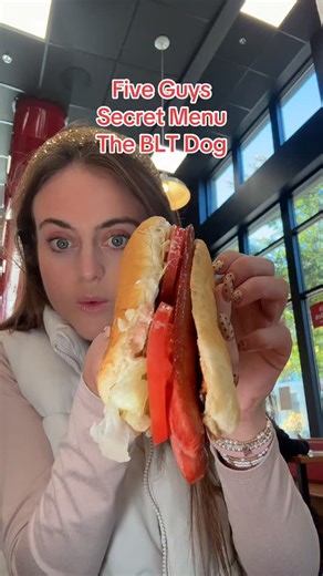 Five Guys Secret Menu The BLT Dog 🌭🥓🥬🍅 #fiveguys #hotdog #blt #secretmenu #foodie | Sarah Margaret Eats