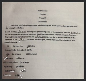 Worksheet Engtish Class IX Grammar Q.1. Complete the following ... | Filo