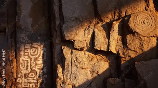 Ancient Rock Carvings in Cave Entrance.