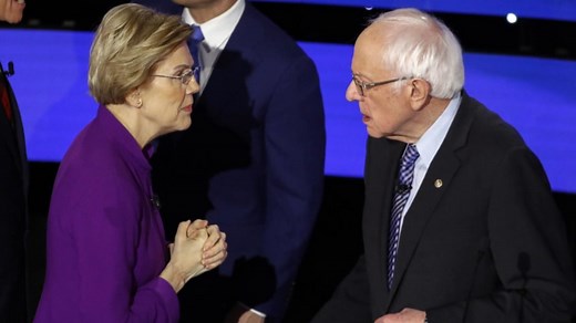 Elizabeth Warren and Bernie Sanders share tense moment post-Iowa debate