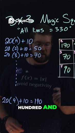 We unravel a 3x3 magic square puzzle! Watch our process to place numbers like 30, 50, and 70 in a grid, ensuring rows, columns, and diagonals sum to 330. See our solution! #MathHelp #MinuteMath #MathMadeSimple #MathTutorial #MathSkills #Education #Math #CommonCoreMath #MinuteMath #MathLessons #MathVideos Are you a teacher Looking for a worksheet for this video? Visit our Education Shop! https://minutemath.com/product-category/faculty-resources/ Visit our website Math Help and Math Merch: https:/