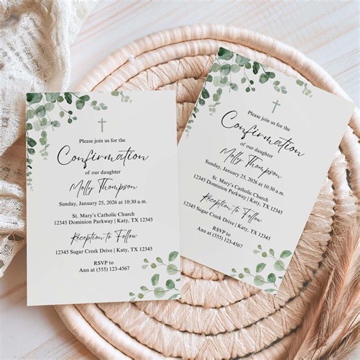 Eucalyptus Confirmation Invitation Template: Christian Invite, Self-edit (5x7 Inches, Digital File) - Etsy Australia