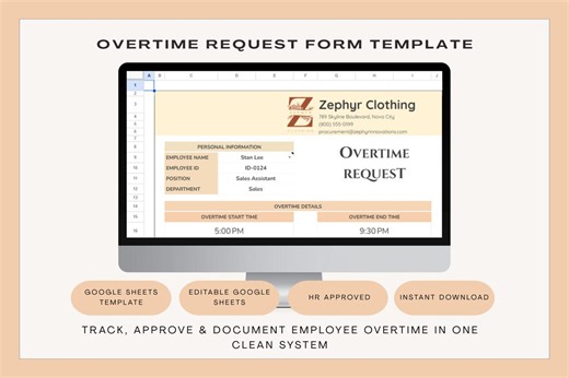 Overtime Tracking Template | Employee Overtime Request & Approval System | Easy HR Spreadsheet | Google Sheets - Etsy Canada