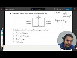 A negatively charged sphere is falling through a magnetic field. What is the direction of the magnet