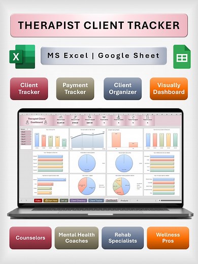 Therapist Client Tracker Excel & Google Sheets Therapy Planner Notes, Massage, Mental Health, Rehab Specialists - Etsy