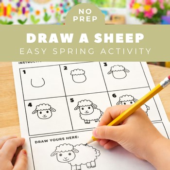Learn to Draw A Sheep Worksheet, Animal Drawing Art Activity, Spring Printable
