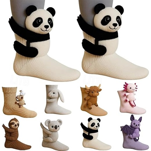 3D Knit Animal Socks, Funny Animal Socks Hand Crocheted, Winter Cotton Crew Socks, Fun & Adorable Christmas Gifts for Girls & Women 2025