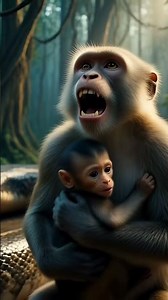 Mother Monkey Saves Baby From Giant Python!#wildlife #monkey #python #junglestory #animatedshort