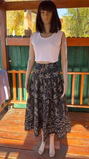 VINTAGE 80s cotton skirt. Very full, sequined, gauze at hem. Ankle...