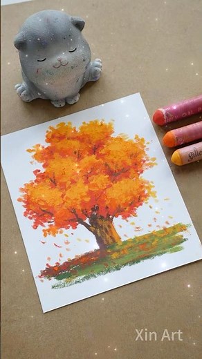 How to draw a realistic autumn tree easy #oilpastel #easydrawing #painting #art