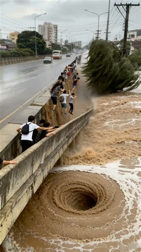 惊险画面！洪水暴涨狂风肆虐，桥面瞬间坍塌几十人被卷走#桥梁坍塌 #洪水来袭 #灾难现场 #ExtremeWeather #FloodCollapse #惊险瞬间 #automobile #视觉震撼
