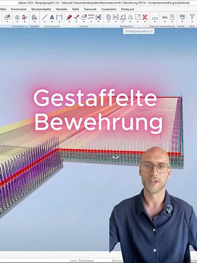 Gestaffelte Bewehrung in einer Industriebodenplatte – gezeichnet mit Allplan