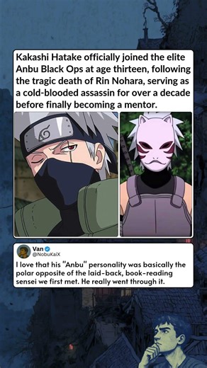 Kakashi Hatake officially joined the elite Anbu Black Ops at age thirteen, following the tragic deat