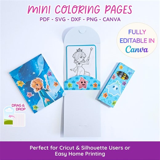 Princess Rosalina Mini Coloring Pages Printable | Mario Bross Party Favor Activity | Crayon Box Template | DIY | Cricut | Canva Editable - Etsy