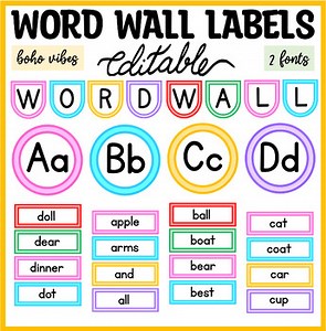 Printable Bright Word Wall Labels, Alphabet Letters, Banners, Word Cards