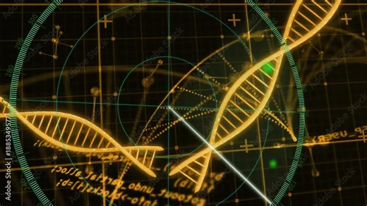 Reticle appearing triggers beam sweeping DNA helix, highlighting segments and mapping structure
