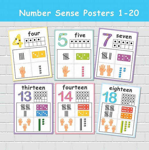 Number Sense Posters 1-20. Preschool Math Activities, Number Recognition, Homeschool Curriculum, Kindergarten Pre-k Learning. - Etsy