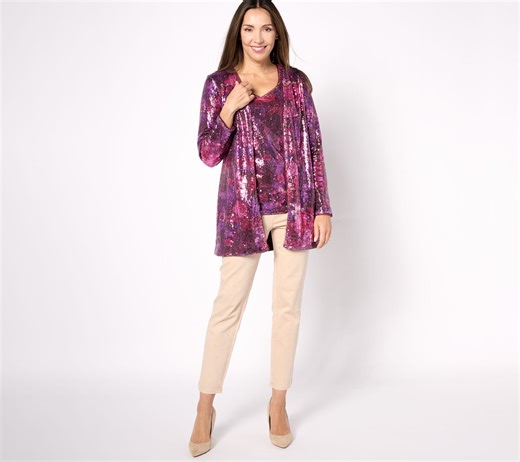 Isaac Mizrahi Live! Choice of Print or Solid Long Sleeve Sequin Cardigan - QVC.com