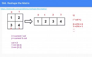 566. Reshape the Matrix 二维矩阵与一维数组的关系 0334