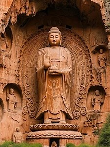 天水麦积山石窟，又称麦积山石窟，位于中国甘肃省天水市麦积区，是一处著名的佛教艺术宝库，以其丰富的艺术石刻和石窟而闻名。这个石窟群建于384年至417年之间，是中国古代石窟艺术的代表之一。