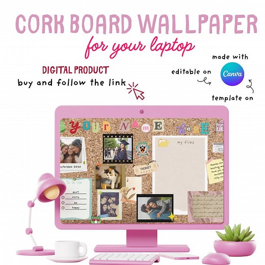 Cork Board Wallpaper Template: Customizable Canva Desktop (digital Download) - Etsy