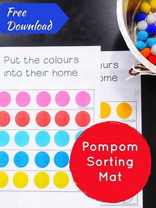 FREE 10 Strips of Pompom Color Sorting Mat for Toddlers